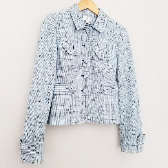 LOFT Ann Taylor Light Blue Tweed 100% Cotton Blazer Jacket 4 Preppy Office Boho - Picture 15 of 15